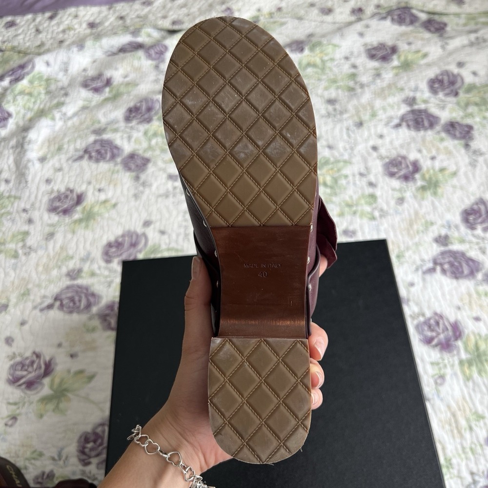 Chanel Burgundy Leather Camellia Flower Studded Platform Clogs 2023 IT 40 - Picture 5 of 16